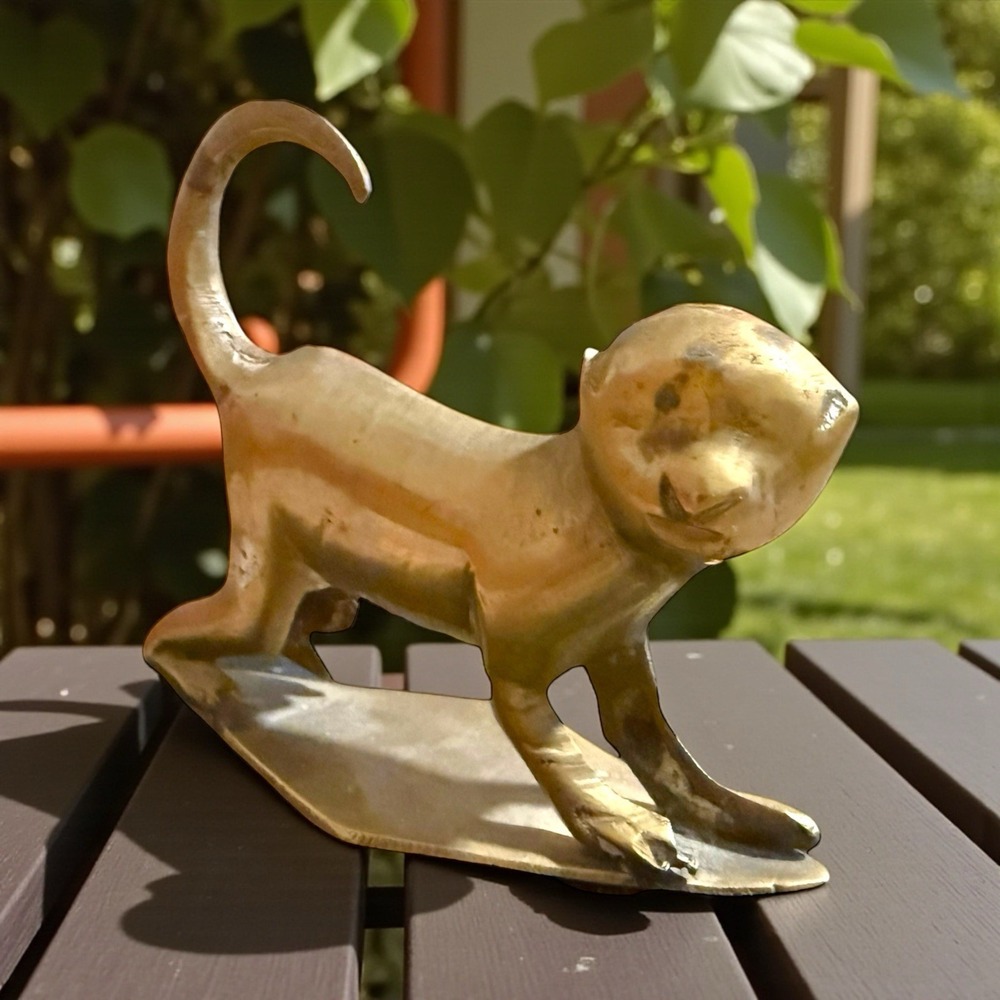 Vintage Solid Brass Monkey Figurine "Good Luck" Made In India 3"x2.5" MCM